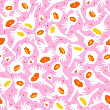 Pembe arka planda soyut beyaz çiçekler içeren kusursuz bir çiçek deseni. Tasarım çeşitli kullanım alanları, moda, ev dekorasyonu, dijital sanat eserleri ve kırtasiye ürünleri için mükemmeldir.