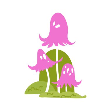 Toadstool, tarımsal mantar grubunu uçur. Orman, sonbahar ve hasat. Elle çizilmiş pembe mantar vektör çizimi. Beyaz arkaplanda izole