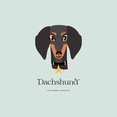 Süslü bir Dachshund köpeğinin dekoratif yakalı şirin vektör kartı. Evcil hayvan temalı tasarımlar, kıyafetler, baskılar ve dijital projeler için mükemmel