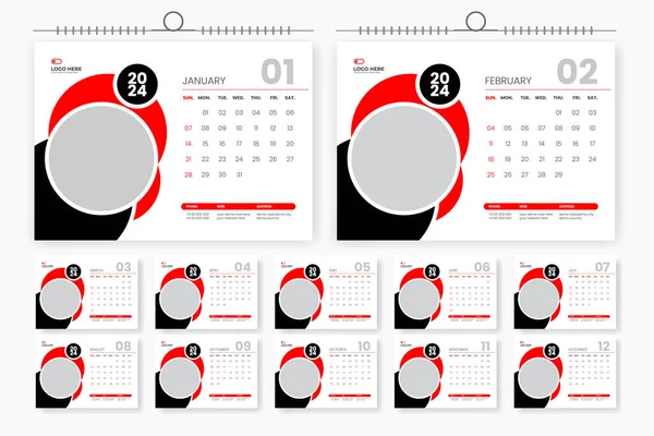 2024 Tischkalender Design Vorlage Seitiger Tischkalender — Stockvektor