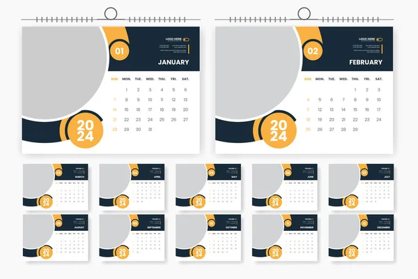 2024 Bureau Kalender Ontwerp Template Pagina Tabel Kalender — Stockvector