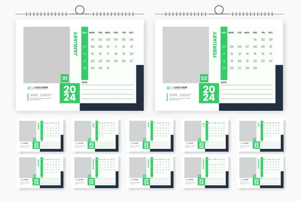 2024 Шаблон Дизайна Настольного Календаря Страничный Календарь Таблицы — стоковый вектор