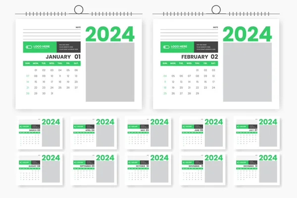 2024 Modello Calendario Scrivania Calendario Tavolo Pagine — Vettoriale Stock