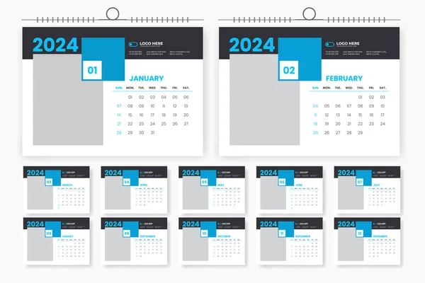 2024 Πρότυπο Σχεδιασμού Ημερολογίου Γραφείου Ημερολόγιο Πίνακα Σελίδων — Διανυσματικό Αρχείο