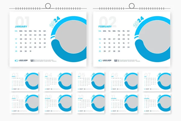 2024 Tischkalender Design Vorlage Seitiger Tischkalender — Stockvektor