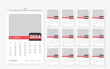 2024 duvar takvimi tasarımı, 12 sayfa duvar takvimi şablonu tasarımı