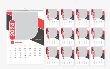2024 duvar takvimi tasarımı, 12 sayfa duvar takvimi şablonu tasarımı