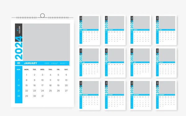 2024 Design Nástěnného Kalendáře Stránkový Design Kalendáře — Stockový vektor