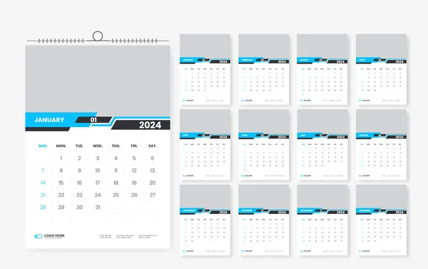 2024ウォールカレンダーデザイン 12ページのウォールカレンダーテンプレートデザイン — ストックベクタ