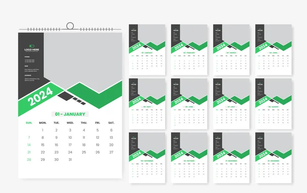 2024 Design Nástěnného Kalendáře Stránkový Design Kalendáře — Stockový vektor