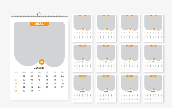 2024 Diseño Calendario Pared Diseño Plantilla Calendario Pared Páginas — Archivo Imágenes Vectoriales