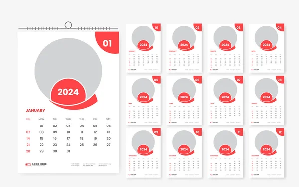 2024ウォールカレンダーデザイン 12ページのウォールカレンダーテンプレートデザイン — ストックベクタ