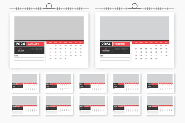 2024 Kalender Design Mall Modernt Företags Tabell Kalender Skriva Färdig — Stock vektor