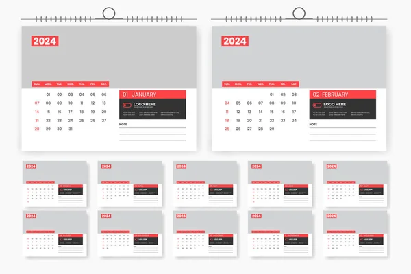 2024 Kalenderentwurf Vorlage Moderne Corporate Tabelle Kalender Druckfertige Vorlage — Stockvektor