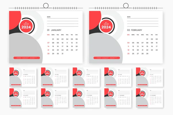 2024 Calendar Design Template Modern Corporate Table Calendar Print Ready — Stock Vector