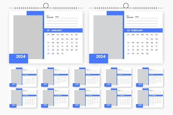 Modèle Conception Calendrier 2024 Modèle Prêt Imprimer Moderne Calendrier Table — Image vectorielle