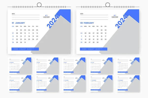 2024 Kalender Design Skabelon Moderne Corporate Tabel Kalender Print Klar – Stock-vektor