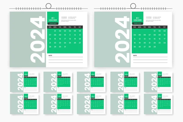 2024 Kalenderentwurf Vorlage Moderne Corporate Tabelle Kalender Druckfertige Vorlage — Stockvektor