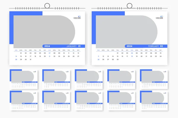 2024 Шаблон Календаря Дизайн Современный Корпоративный Календарь Печати Таблице Готовый — стоковый вектор