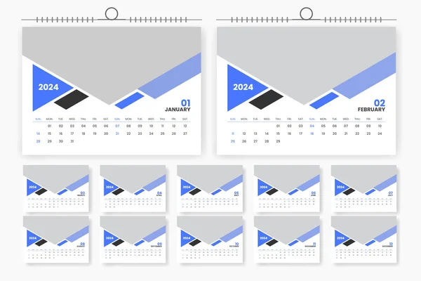2024 Шаблон Календаря Дизайн Современный Корпоративный Календарь Печати Таблице Готовый — стоковый вектор