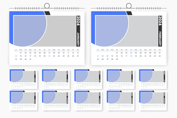 Modèle Conception Calendrier 2024 Modèle Prêt Imprimer Moderne Calendrier Table — Image vectorielle