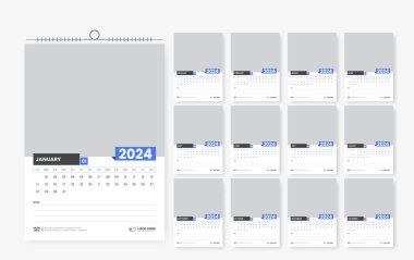 2024 duvar takvimi tasarımı, 12 sayfa duvar takvimi şablonu tasarımı