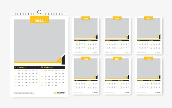 2024 Σχεδιασμός Ημερολογίου Τοίχου Σχεδιασμός Προτύπου Ημερολογίου Τοίχου Σελίδων — Διανυσματικό Αρχείο