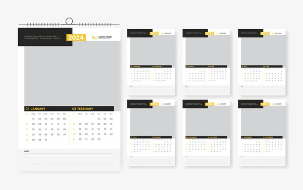 2024 Дизайн Календаря Стен Дизайн Шаблона Календаря Страниц — стоковый вектор
