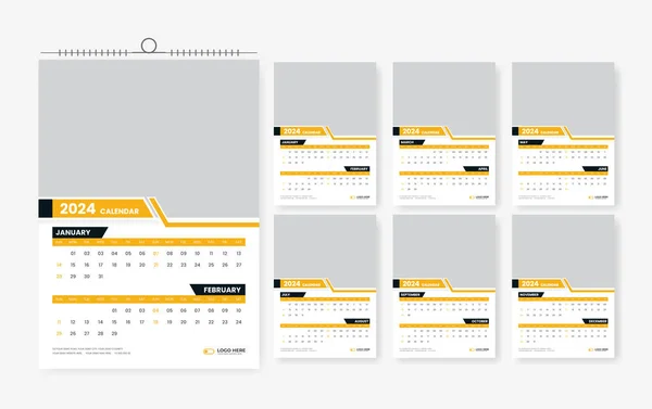 2024 Design Nástěnného Kalendáře 6Stránkový Design Kalendáře — Stockový vektor