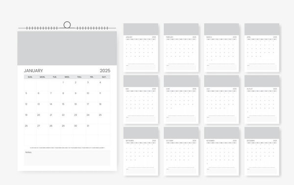 Minimal and clean calendar design template for 2025 year