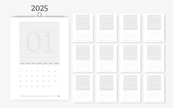 Minimal and clean calendar design template for 2025 year