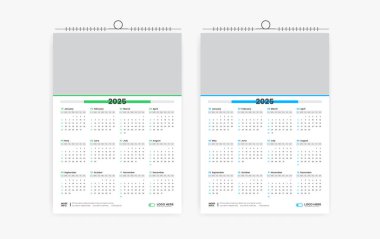 2025 takvim şablonu, 2025 yılı için bir sayfa duvar takvimi tasarımı