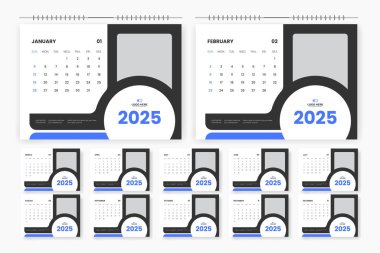 2025 masa takvimi dizayn şablonu yazdırmaya hazır