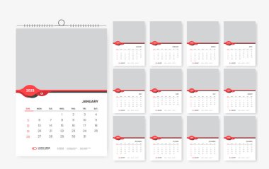 2025 12 sayfa duvar takvimi tasarım şablonu