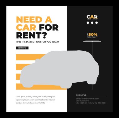 Kiralık araba sosyal medya paylaşımı, araba sosyal medya pazarlama postası tasarım şablonu