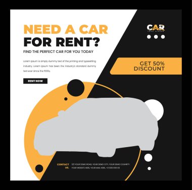 Kiralık araba sosyal medya paylaşımı, araba sosyal medya pazarlama postası tasarım şablonu