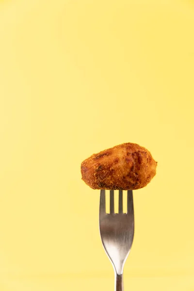 Croquette Fork Yellow Background Isolated — Stock Photo, Image
