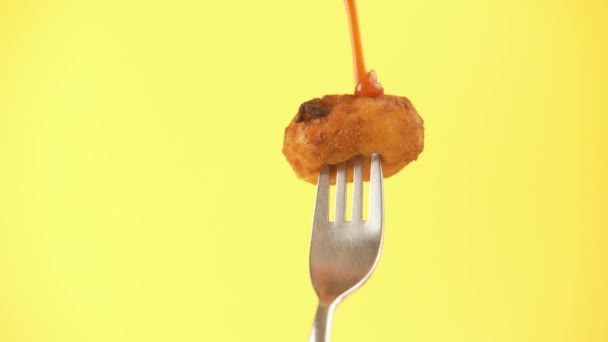 Croquette Fork Yellow Background Isolated — Stock Video