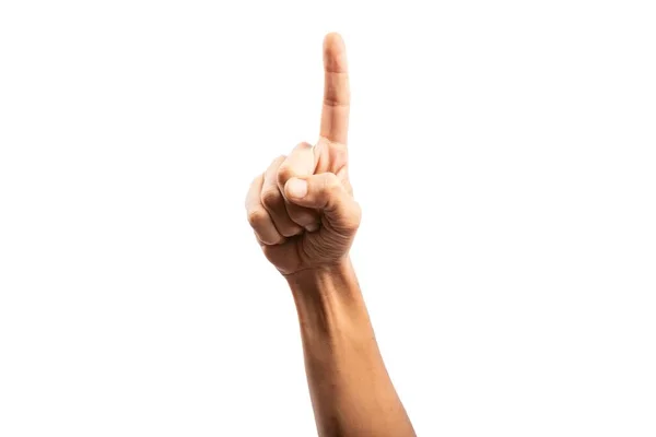 Schwarze Männerhand Zeigt Richtung Mit Finger Isoliert Auf Weißem Hintergrund — Stockfoto