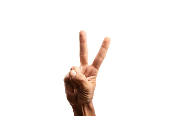 Handzeichen Für Nummer Zwei Isoliert Auf Weiß — Stockfoto