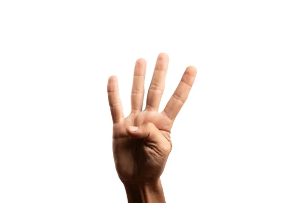 Handzeichen Für Nummer Vier Isoliert Auf Weiß — Stockfoto