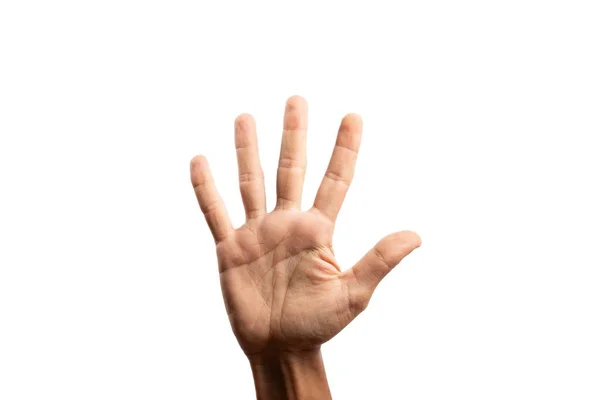 Handzeichen Für Nummer Fünf Isoliert Auf Weiß — Stockfoto