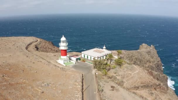 Flygfoto Över Light House Nära Klippan Gomera Kanarieöarna Spanien — Stockvideo