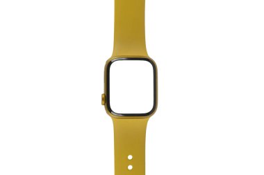 Sarı akıllı saat arka planda beyaz ekran modeli izole etmedi. Yüksek kalite fotoğraf