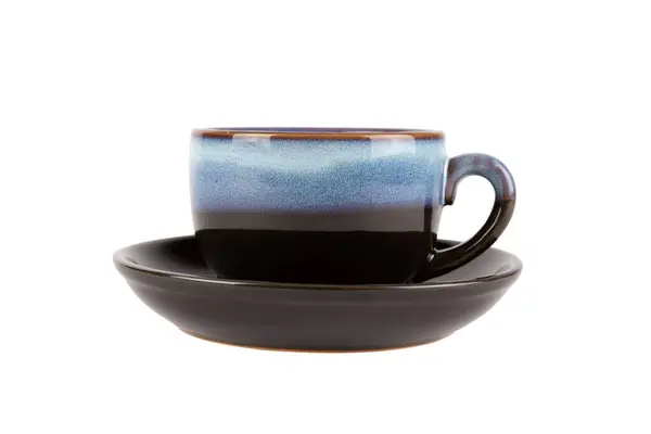 Mavi desenli kahve fincanı ya da beyaz arka planda izole edilmiş kupa. Yüksek kalite fotoğraf