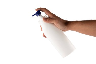 Erkek el tutuşu nemlendirici, beyaz arka plan kesiminde izole edilmiş. Yüksek kalite fotoğraf