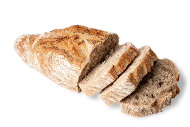 Beyaz arka planda izole edilmiş zanaatkar karabuğday dilimleri. Yüksek kalite fotoğraf