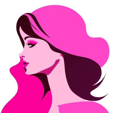 Pembe kadın silueti. Kadınlar günü. Bayan sembolü. Zarif kavis. Butik. kozmetik cilt bakımı ürünü