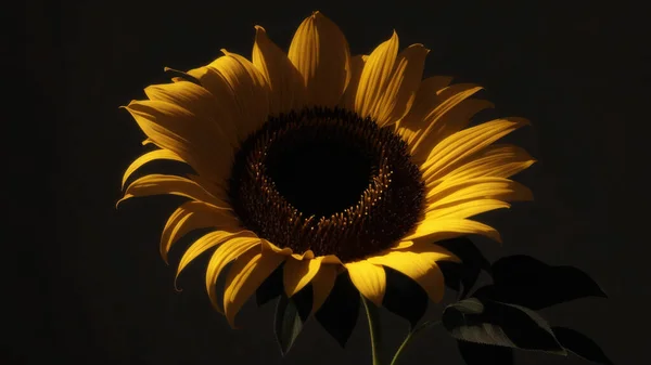 Sunflower on a black background. Sunflower blooming.