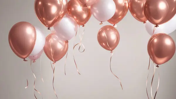 Rose gold, white balloons and white background events wedding sale happy atmosphere